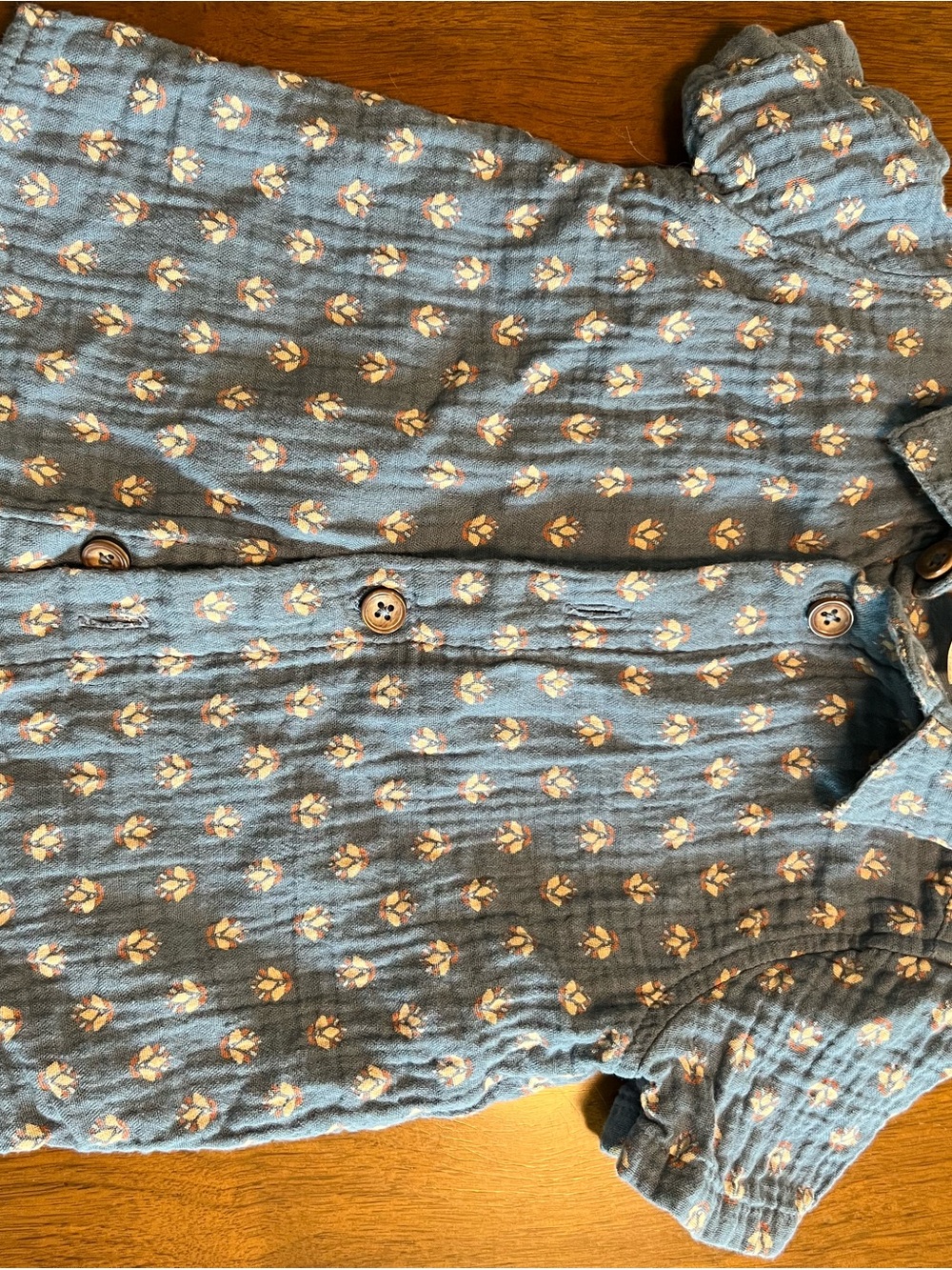 Carter's Blue Printed Short-Sleeve Button-Down Muslin Shirt